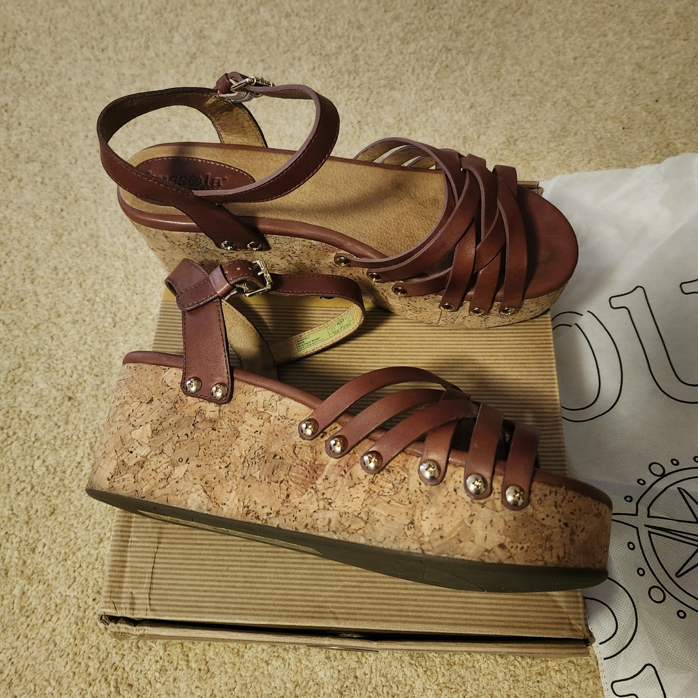 Bussola Brown Strappy Cork Wedges